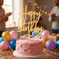 Lot de 10 décorations de gâteau en acrylique avec petites lettres, motif Joyeux Anniversaire, pour décoration d'anniversaire, table tendance inspirée de la pâtisserie
