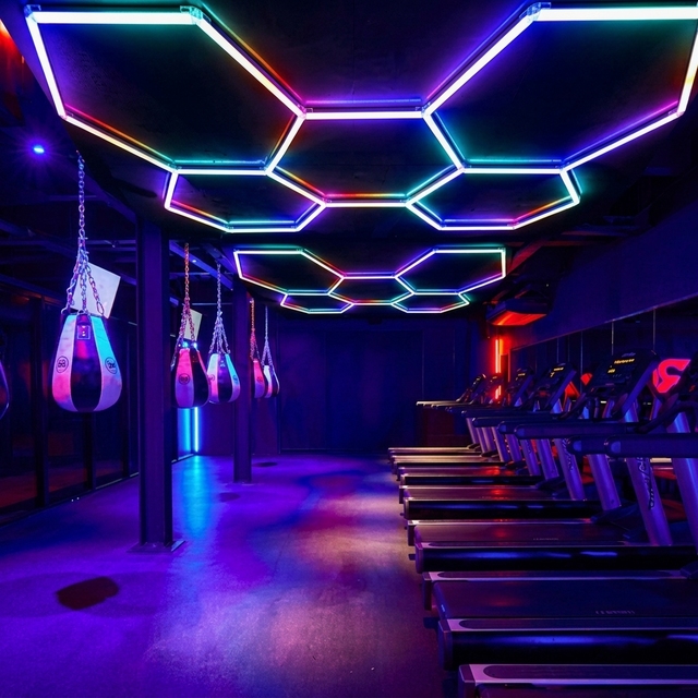 Customized 6500K Rgbic Hexagon LED Lights Honeycomb Nightclub Ceiling Light for Car Detailing Gym 5 Grid System