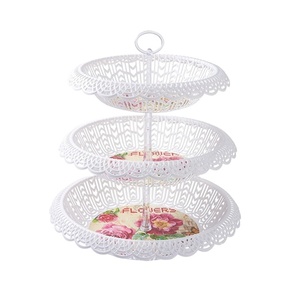 White Hollow Injection Molding 3 Tiers Plastic Cake Stackable Vented Trays Round Plastic Serving Candy Tray Plastic Dried