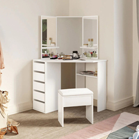 Miroir mural d'angle moderne de luxe pour femmes Armoire de toilette pour maquillage Coiffeuse avec tiroirs Tabouret Étagère