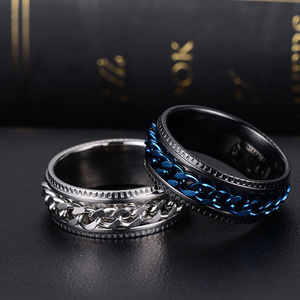 남성용 스테인리스 스틸 회전 체인 엠보싱 반지 - Product Image 3
