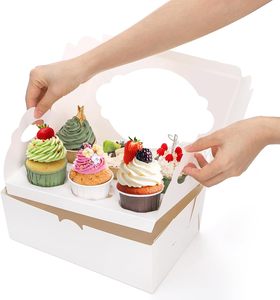 Scatola per Cupcake da 6 Pezzi, Contenitore Pieghevole Bianco con Finestra e Inserto, Scatola Monouso per Pasticceria di Grado Alimentare - Product Image 4