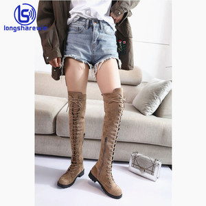 Sexy di nuovo arrivo delle signore di modo lungo scarpe lace up <span class=keywords><strong>donna</strong></span> stivali alti al ginocchio - Product Image 4