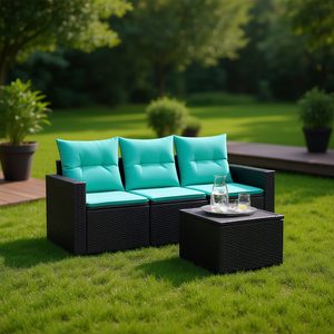 Ensemble de canapé de patio en polyrotin noir avec coussins, 3 places, mobilier de jardin extérieur, design contemporain - Product Image 2