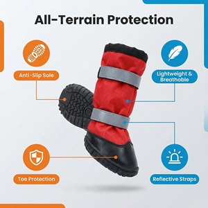 Yearning Dog Soft <b>sole</b> Breathable Plush Fabric <b>Rubber</b> Waterproof Non-Slip Rain <b>Boots</b> for Dogs Outdoor(four pieces of a set) - Product Image 2