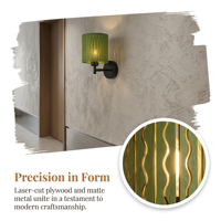 Applique murale moderne en bois, lampe décorative d'intérieur avec cadre métallique à motif ondulé pour chambre, salon, hôtel, couloir