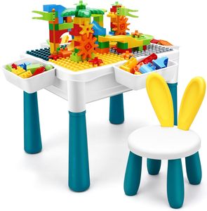 Table d'activités pour enfants 6-en-1, table et chaise avec boîte de rangement, circuit de billes en plastique et blocs de construction pour les tout-petits de 4 <span class=keywords><strong>à</strong></span> 6 ans - Product Image 1