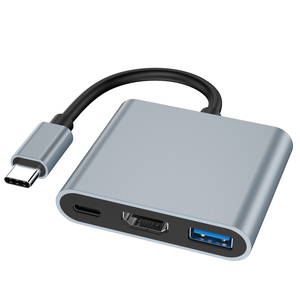 Grey 3 porte USB <span class=keywords><strong>C</strong></span> Docking Station <span class=keywords><strong>Type</strong></span>-<span class=keywords><strong>c</strong></span> Hub Converter 3 <span class=keywords><strong>in</strong></span> 1 tipo <span class=keywords><strong>c</strong></span> usb3. 0 4K HDTV PD adattatore per computer portatile Monitor TV dispositivo USB - Product Image 1