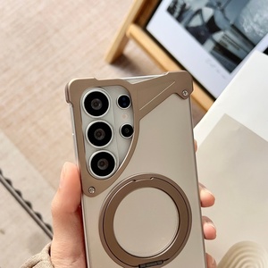 Étui de téléphone de luxe sans cadre en aluminium pour <span class=keywords><strong>Samsung</strong></span> S26 S25 Ultra avec anneau rotatif, support magnétique et coque arrière antichoc en PC - Product Image 3