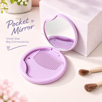 1PC Miroir Compact Portable avec Peigne Pliable Rond en Plastique pour Maquillage de Voyage pour Femmes, Étudiantes, Usage Quotidien et Domestique