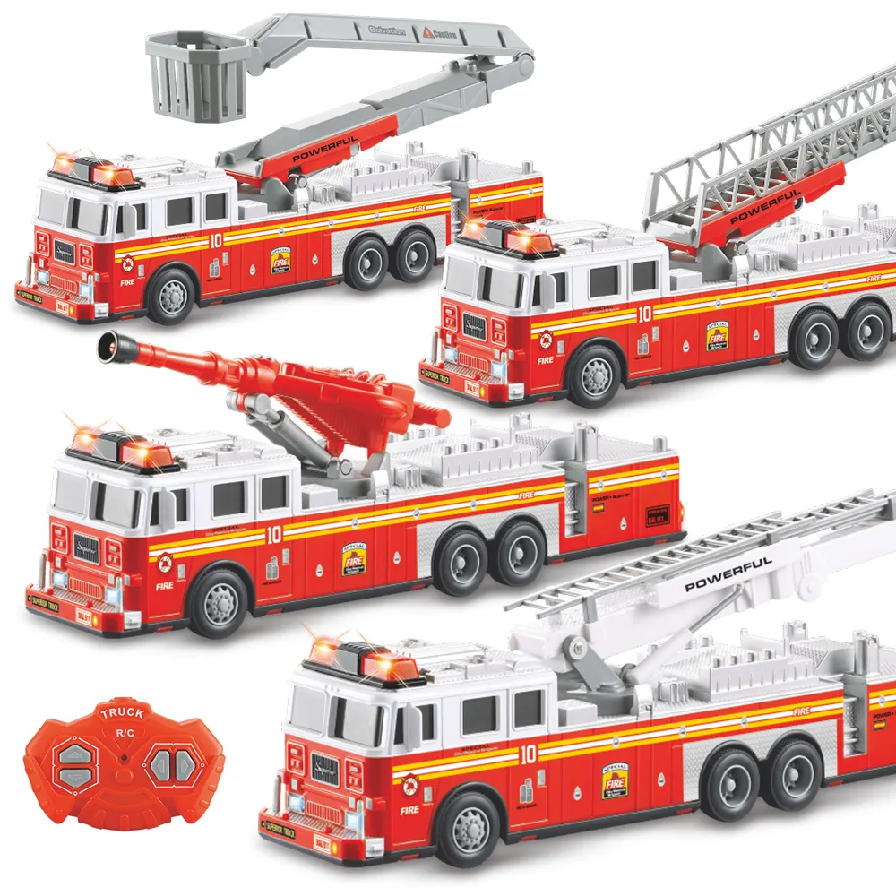 2023 New Rc Radio Electric Fire Truck Rescue Engine Remote Control Large Kids Toy Fully Functional With Extendable Ladder