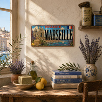 Letrero Metálico Vintage de Marsella, Francia, Decoración Rústica de Pared para Restaurante de Mariscos, Bar de Playa, Estilo Antiguo
