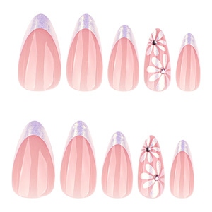 Vente en gros de 24 <span class=keywords><strong>faux</strong></span> ongles en ABS de forme amande moyenne, style minimaliste français haut de gamme, personnalisables - Product Image 3