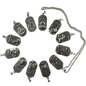 Collier avec pendentif zodiaque de marque Square, en alliage, style punk, vente en gros, bijoux personnalisés pour hommes, chaîne - Product Image 1