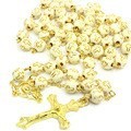 Collier de prière classique en perles de croix dorées de 8 mm, bijoux unisexes, cadeau - Product Image 1