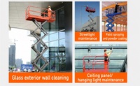 Nouvelle plateforme élévatrice à ciseaux hydraulique avec stabilisateurs aux quatre coins et élingue de levage pour une stabilité accrue, garde-corps de sécurité, plateforme mobile en rouge et bleu
