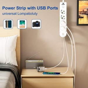 Tira de alimentación con <span class=keywords><strong>protección</strong></span> contra <span class=keywords><strong>sobretensiones</strong></span>, enchufe de extensión de 10a, 2 Usb, 4 salidas, 2,7 m, Alemania, el más vendido - Product Image 5