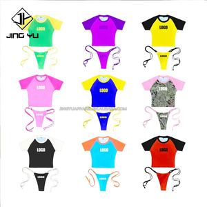 Maillot de bain sexy personnalisé pour femmes, ensemble de bikini micro mini 2 pièces, t-shirt assorti, vêtements de plage, maillot de bain pour femmes 2024 - Product Image 1
