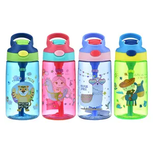 Easy Use for Girls and Boys Cartoon Design BPA Free Tritan Single Wall Children Water Bottle, Kids Water Bottle with Straw