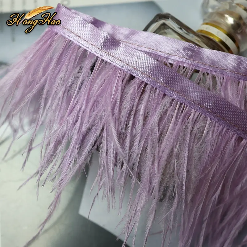 Plumas de avestruz teñidas de 8-10cm de alta calidad, venta al por mayor, adorno de encaje para ropa de baile, vestidos de novia, alta costura