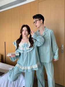 Conjunto de Bata de Casa de Algodón Transpirable, Holgada y Larga, Estilo Coreano Romántico y Clásico para Mujer, para Pareja - Product Image 2