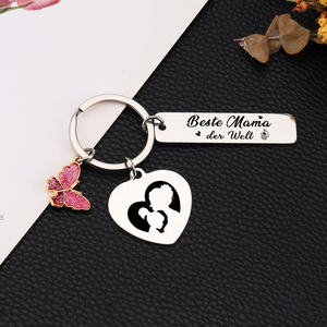 Custom "Beste Mama der Welt" Heart <b>Keychain</b> with Butterfly Charm, <b>Personalized</b> Stainless Steel Mother's Day Gift Keyring for Mom - Product Image 5