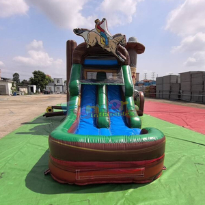 Structure gonflable commerciale pour enfants, toboggan combiné western, double piste humide/sèche, type château gonflable Castillo - Product Image 3