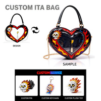 Sacs à bandoulière en cuir PU personnalisés OEM ODM, design gothique tête de mort flamme, sacs Ita, sacs à main fantaisie pour fans d'anime