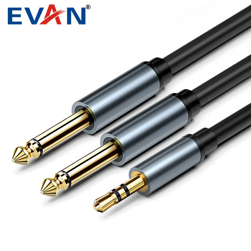 Ses kablosu çift 6.35mm erkek 1/4 "Mono Jack stereo 1/8" 3.5mm Aux kablo tedarikçileri