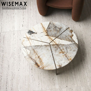 WISEMAX FURNITURE Table basse moderne de luxe léger pour salon, table basse en métal avec plateau en marbre pour hôtel, café, villa, appartement - Product Image 6