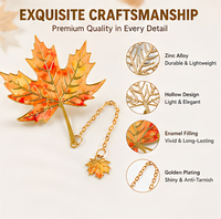 Marque-page en métal Feuille d'automne, émail érable et ginkgo, avec pendentif chaîne, ajouré doré, cadeau pour les amateurs de lecture