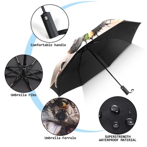 Durable Modern 3D Three-Fold Fully-<b>Automatic</b> Pongee <b>Umbrella</b> with UV Protection Glass Fiber Ribs for Travel and Rain Use - Product Image 4