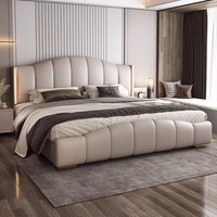 Ensemble de Mobilier de Chambre Moderne Rembourré en Cuir, Cadre de Lit Double 180*200, Lit King Size ou Queen Élégant avec Rangement pour la Maison