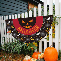 Spanduk Setengah Lingkaran Halloween 90X45Cm Bendera Gantung Poliester Hantu Labu Buatan Khusus untuk Dekorasi Pesta Dinding Pintu