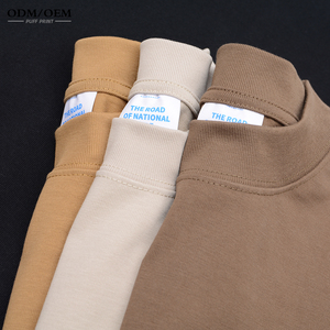 T-shirt Homme Manches Courtes Col Semi-Montant Épais 350G Couleur Terre Épaules Tombantes - Product Image 3