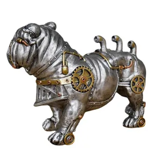 Steampunk Mechanical Animal Protruding Gear Working Dog Statue Clockwork Gear Design Skeleton Statue Resin Ornaments