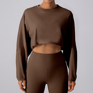 T-<span class=keywords><strong>shirt</strong></span> de base de <span class=keywords><strong>sport</strong></span> court pour femmes en gros T-<span class=keywords><strong>shirt</strong></span> pull tricoté haut ample à manches longues - Product Image 5