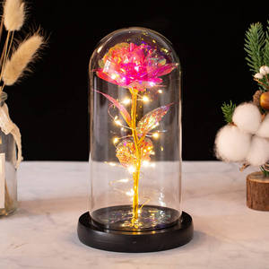 Valentine's Day Gift Artificial <strong>Flower</strong> <strong>Rose</strong> In Glass Dome With Led Lights Gold Foil Laser Forever <strong>Rose</strong> <strong>Flower</strong> Table Decoration - Product Image 3