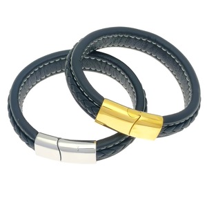 Woven Leather Cord Bracelet Stainless Steel <b>Magnetic</b> <b>Clasp</b> Unisex Fashion Cuff Jewelry Gift - Product Image 2