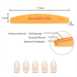 Custom Logo Korean Orange Sponge <strong>NailFile</strong> Washable 100/180 Grit Half Moon Nail File - Product Image 3
