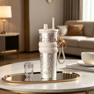 Lucky Snake Queen Stainless Steel Tumbler 316 Thermal Insulation <b>Cup</b> With <b>Straw</b> And Handle For Gifts - Product Image 2