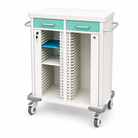 Chariot de classement médical en acier inoxydable de classe I pour blocs opératoires, 30 compartiments, tiroir supérieur à verrouillage centralisé, antistatique, roulettes silencieuses