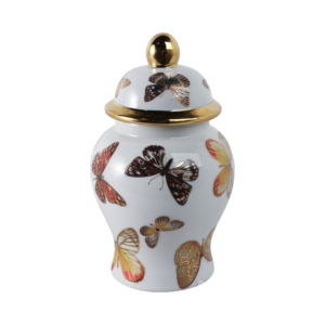 Decorative Butterfly Ceramic Temple Jar With <b>Lid</b> For Living Room Bedroom Office Home <b>Decor</b> - Product Image 1
