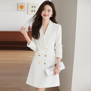White Suit Dress Women Double Breasted Solid Color Anti-Wrinkle Wool Blend Office Wear 2024 Spring New Arrival - Product Image 1