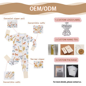 RTS Bambus Pyjamas Schnelle Lieferung Niedlich bedruckte einteilige faltbare Stram pler Langarm Neugeborenen Nachtwäsche Reiß verschluss für Babys - Product Image 6