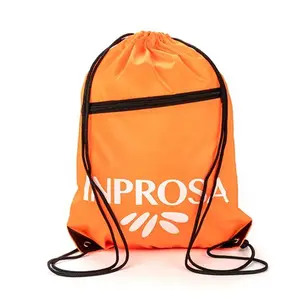 橙色批发防水涤纶拉绳包运动健身背包带拉链旅行用品袋