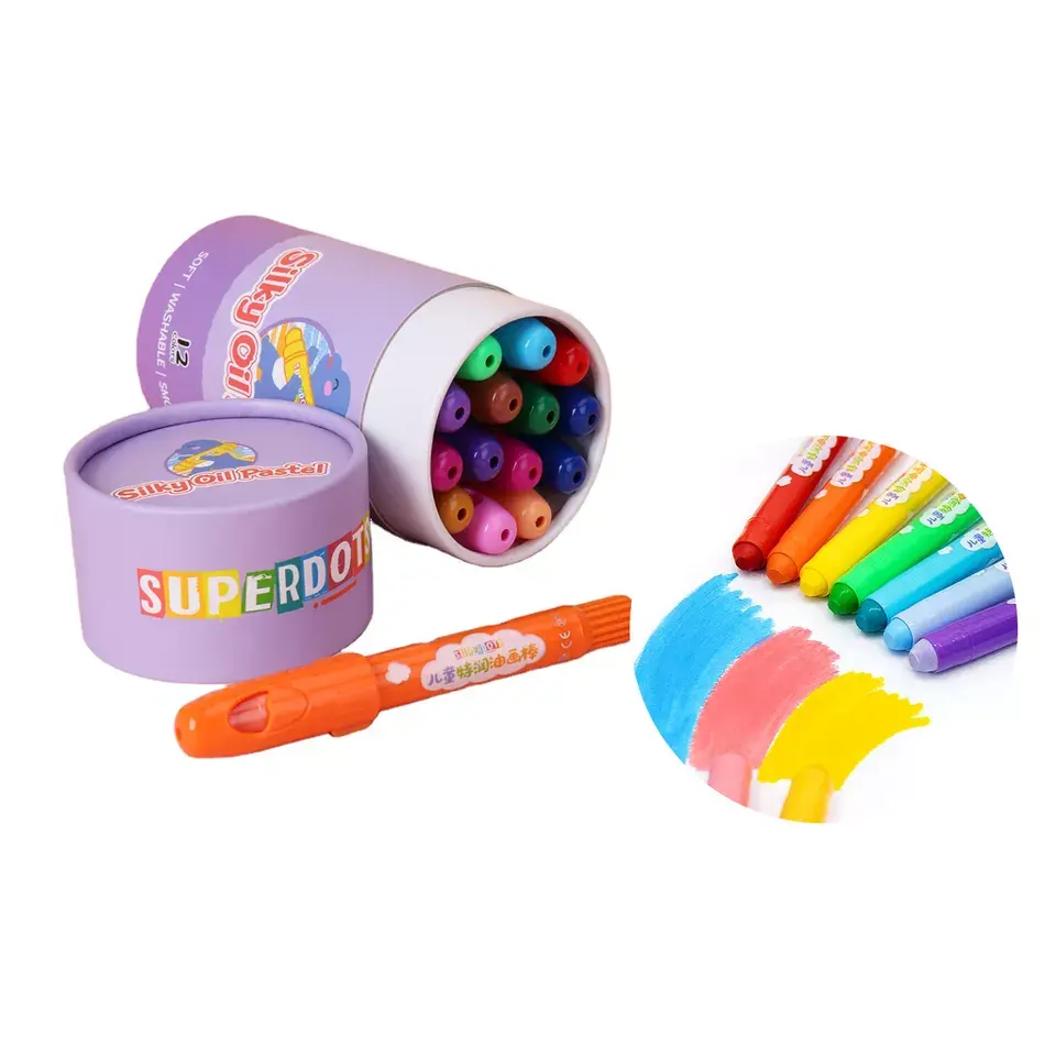 Kit di cancelleria per gesso pastello da disegno per bambini, pastelli Jumbo Super lavabili 12/24/36 colori matite colorate setose con olio non tossico