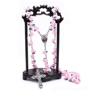 Collana Rosario con Fiori di Rosa, Perline e Crocifisso, Gioielli Religiosi Cattolici - Product Image 3