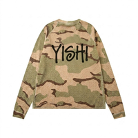 T-shirt à manches longues en maille gaufrée épaisse pour hommes, style streetwear grunge, avec logo personnalisé, effet vieilli et camouflage, vente en gros