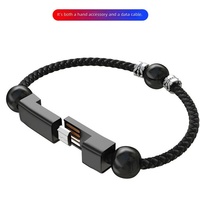 Bracelet Mala Bouddhiste avec Câble USB Type-C à Charge Rapide et Perles en Alliage de Zinc, Tressage en Cuir pour Écouteurs et Appareils Android